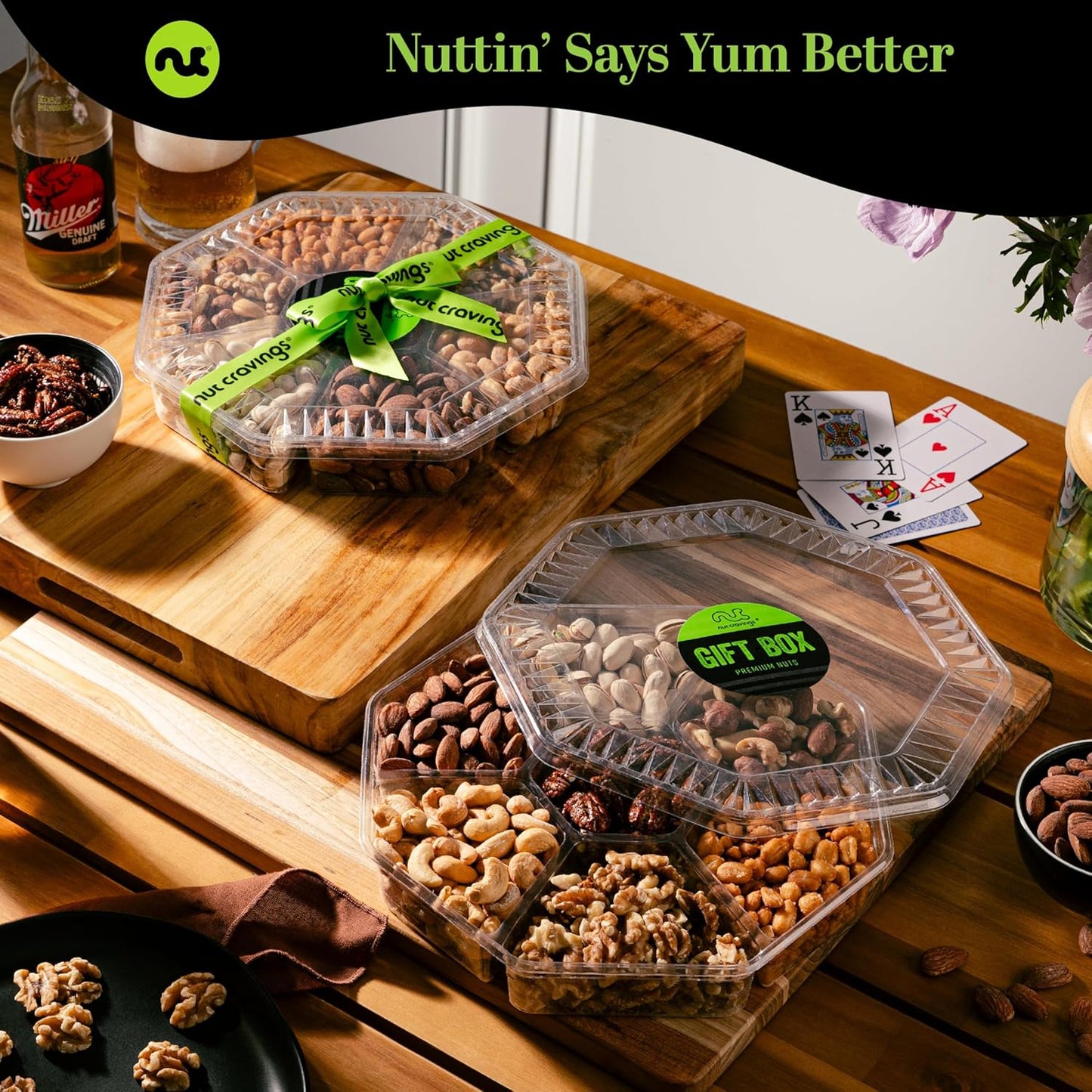 NUT CRAVINGS - Mixed Nuts Gift Basket in Black Gold Box (7 Assortments, 1 LB) Food Arrangement, Healthy Snack Care Package, Food Assortments