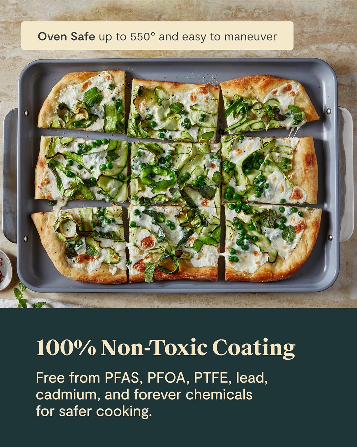 Caraway Non-Stick Ceramic Baking Sheet Duo - Naturally Slick Ceramic Coating - Non-Toxic, PTFE & PFOA Free - 18 x 13" Large & 15 x 10" Medium - Slate - Culinary Roots
