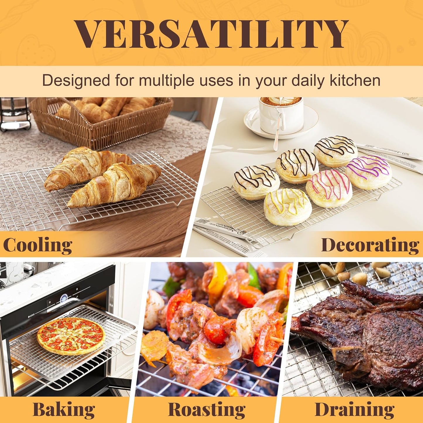 Cooling Racks for Cooking and Baking - 2 PCS 10" x 16" Grid Wire Baking Rack for Oven Cooking, Baking, Grilling, Roasting -Dishwasher Safe Bacon Rack- Fits Half Sheet Cookie Pan - Culinary Roots