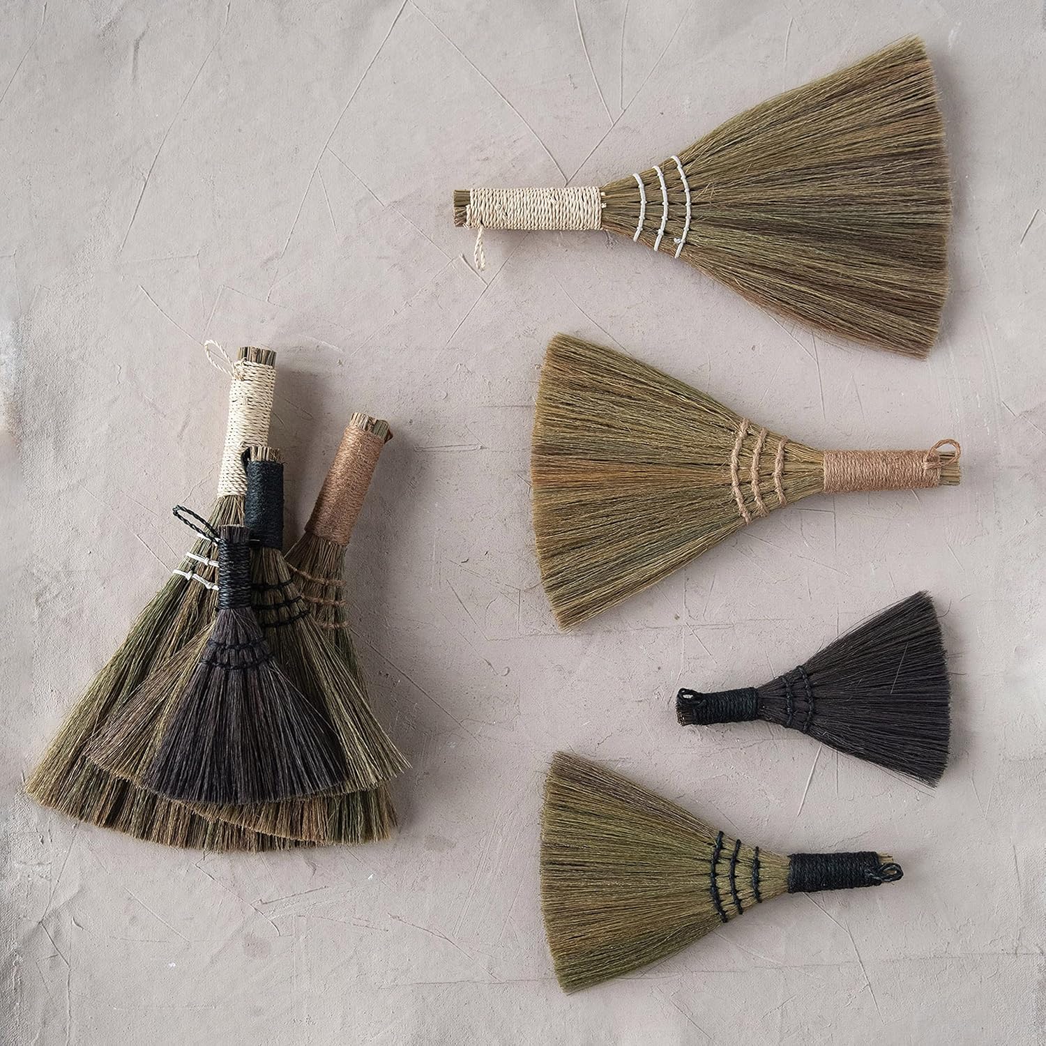 Creative Co-Op Whisk Brooms with Yarn Wrapped Handles, Multi Color Neutrals, Set of 4 - Culinary Roots