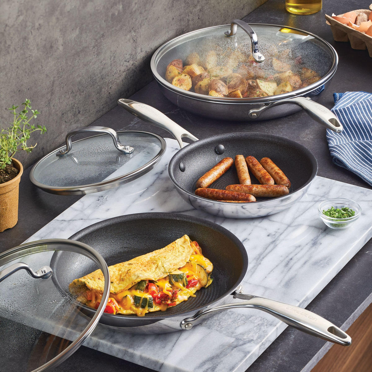 C1 Series Clad Stainless Steel with ScratchDefense Technology Cookware Nonstick Induction Frying Pans
