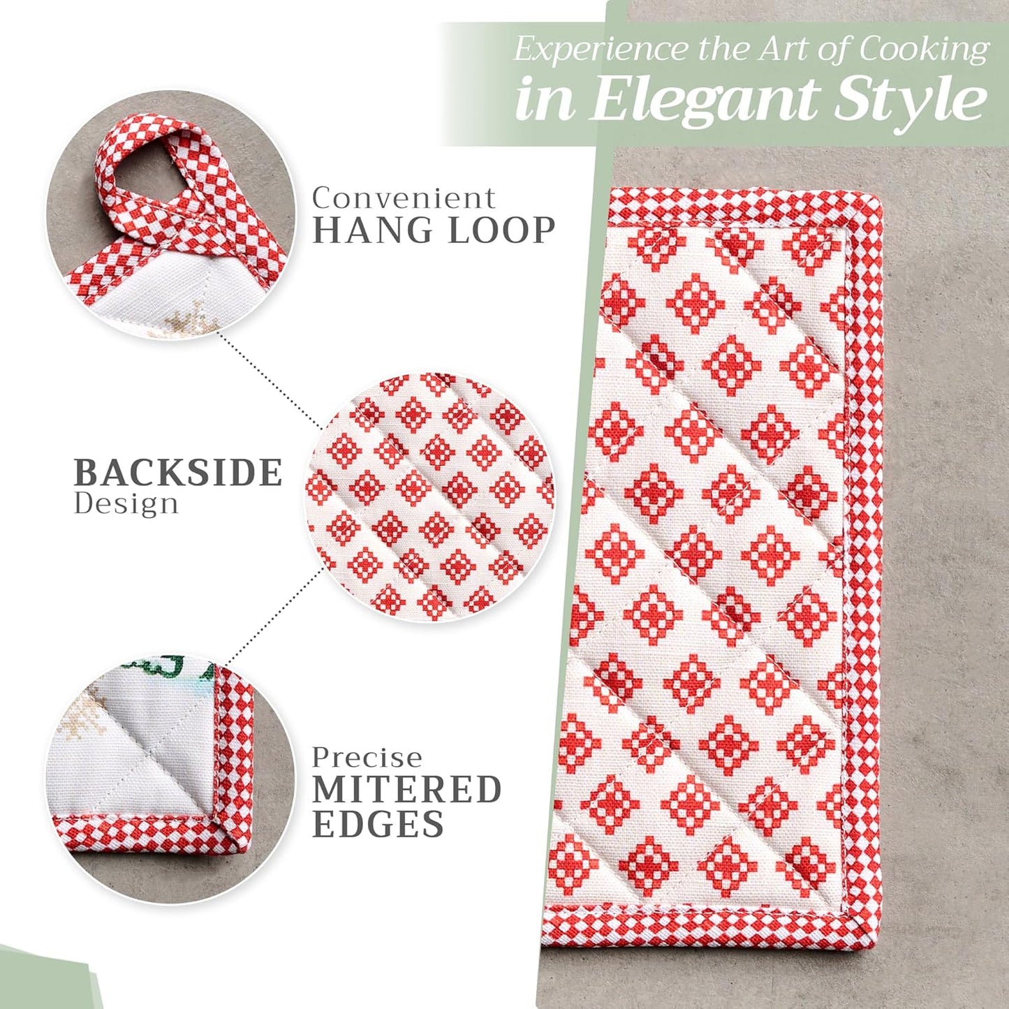 Maison d' Hermine Pot Holders Set 100% Cotton Heat Resistant Potholders 8" x 8" Hot Pads with Loop BBQ, Cooking, Baking, Grilling, Kitchen, Handling Hot Pans (Pack of 2, Rural Christmas)