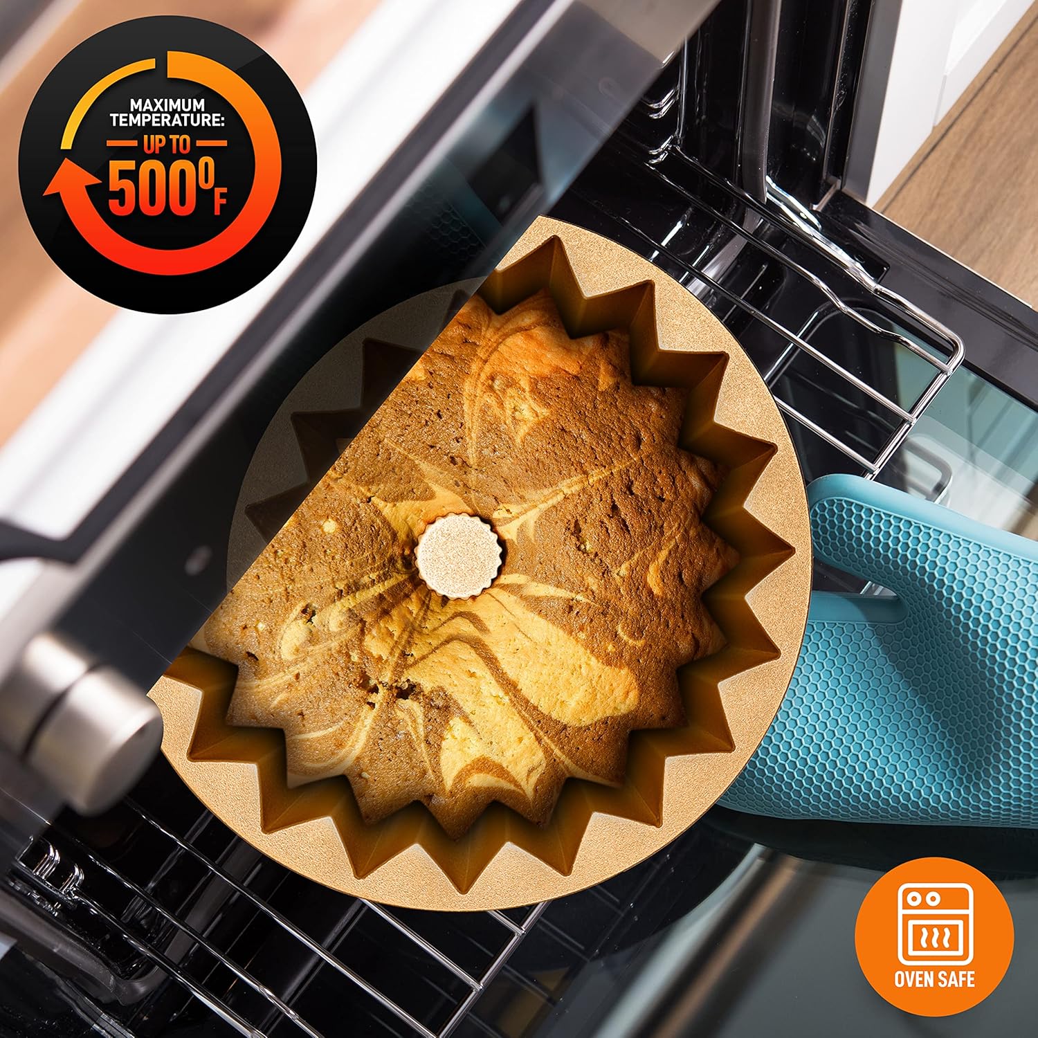 NutriChef 9-Inch Cake Pan - Thick and Heavy Cast Aluminum Bakeware Cake Mold with 2 Layers of Nonstick Coating - Fluted Lines Design for Uniform Baking Up To 500 Degrees - Easy to Clean, Gold - Culinary Roots