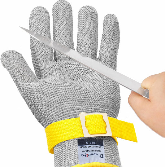 Dowellife Comfortable Level 9 Cut Resistant Glove Food Grade, Mesh Metal Kithcen Glove for Chef Oyster Shucking Mandoline Knife Butcher Meat Cutting