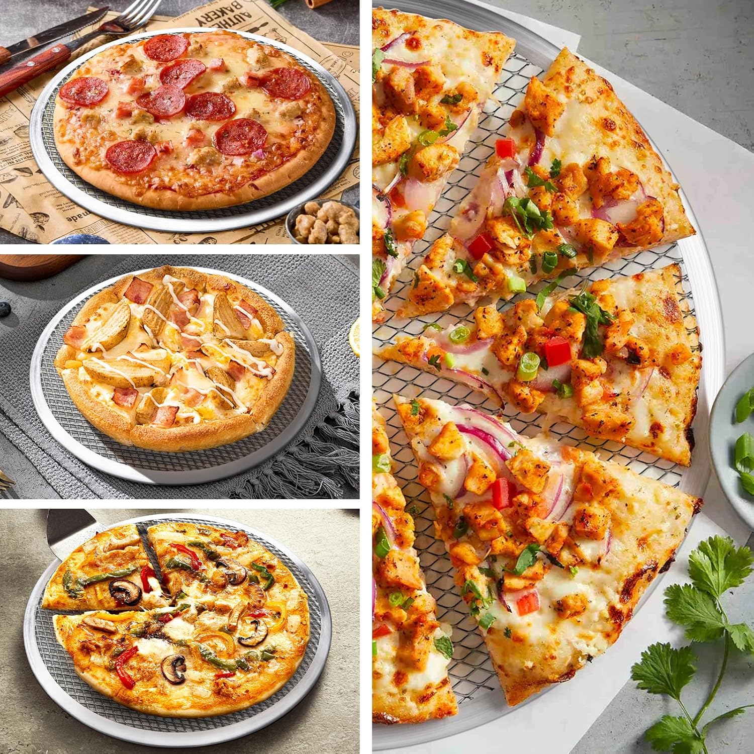 3 Pcs Pizza Screen, 10 Inch Pizza Pan for Oven, Nonstick Pizza Tray for Oven, Dishwasher Safe & Microwave Safe (10inch) - Culinary Roots