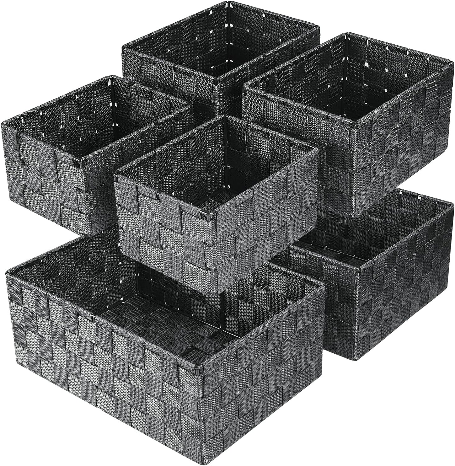 Woven Storage Baskets, Storage Bins, Cube Basket Container Baskets Storage Boxes Organizers for Clothes /Shelves/ Closet, Set of 6 (Grey)