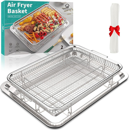 Air Fryer Basket for Oven, OPENICE 15.6" x 11.6" Large Air Fryer Tray and Pan with 30PCS Parchment Papers, Stainless Steel Oven Air Fryer Basket and Tray for Baking Grilling - Culinary Roots