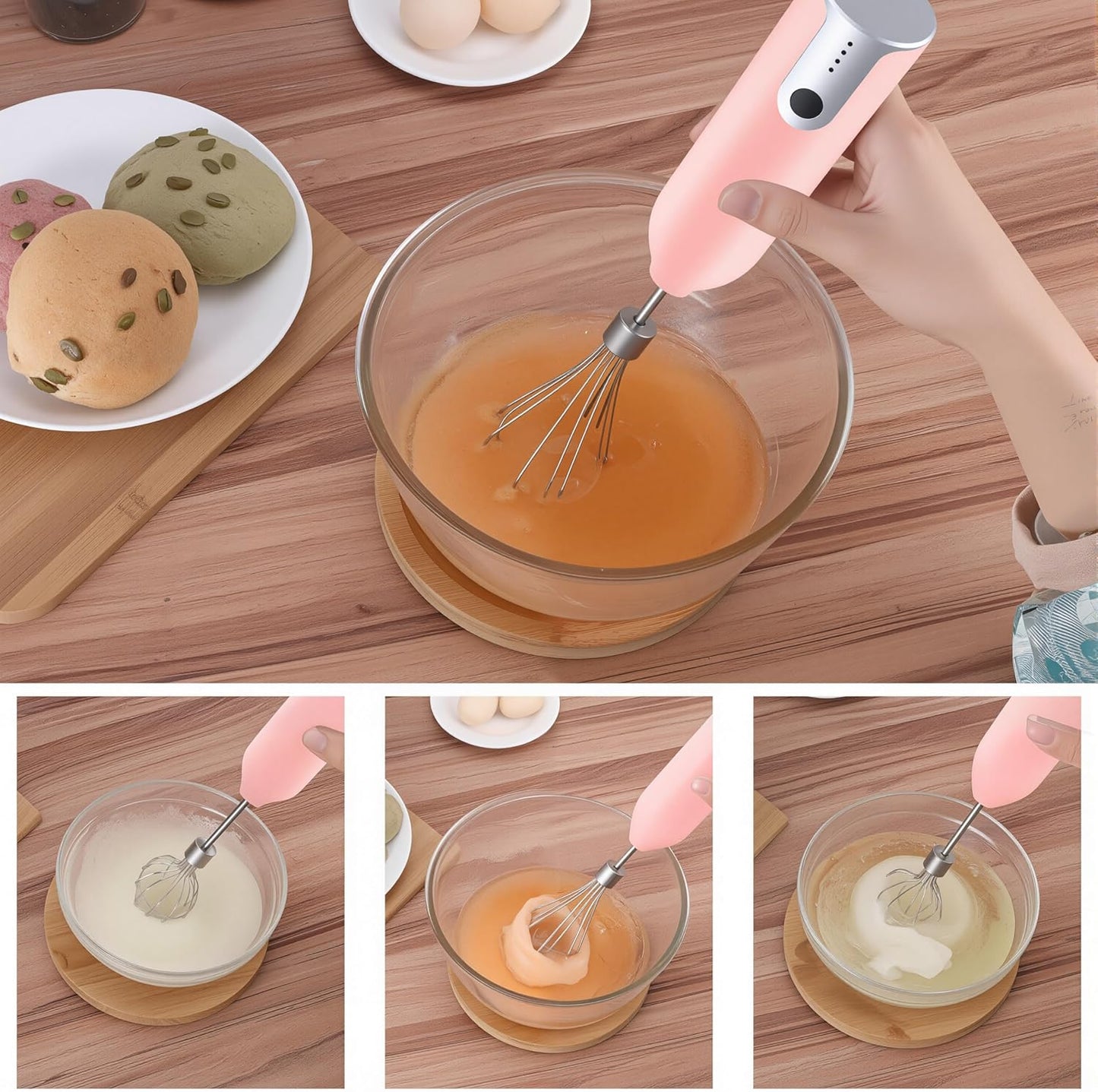 Electric Egg Beater Whisk, USB Charging Mixer, Three-Speed Adjustment, Suitable for Whisking Eggs, Cream, Sauce, Jam Supplements and More, Pink - Culinary Roots