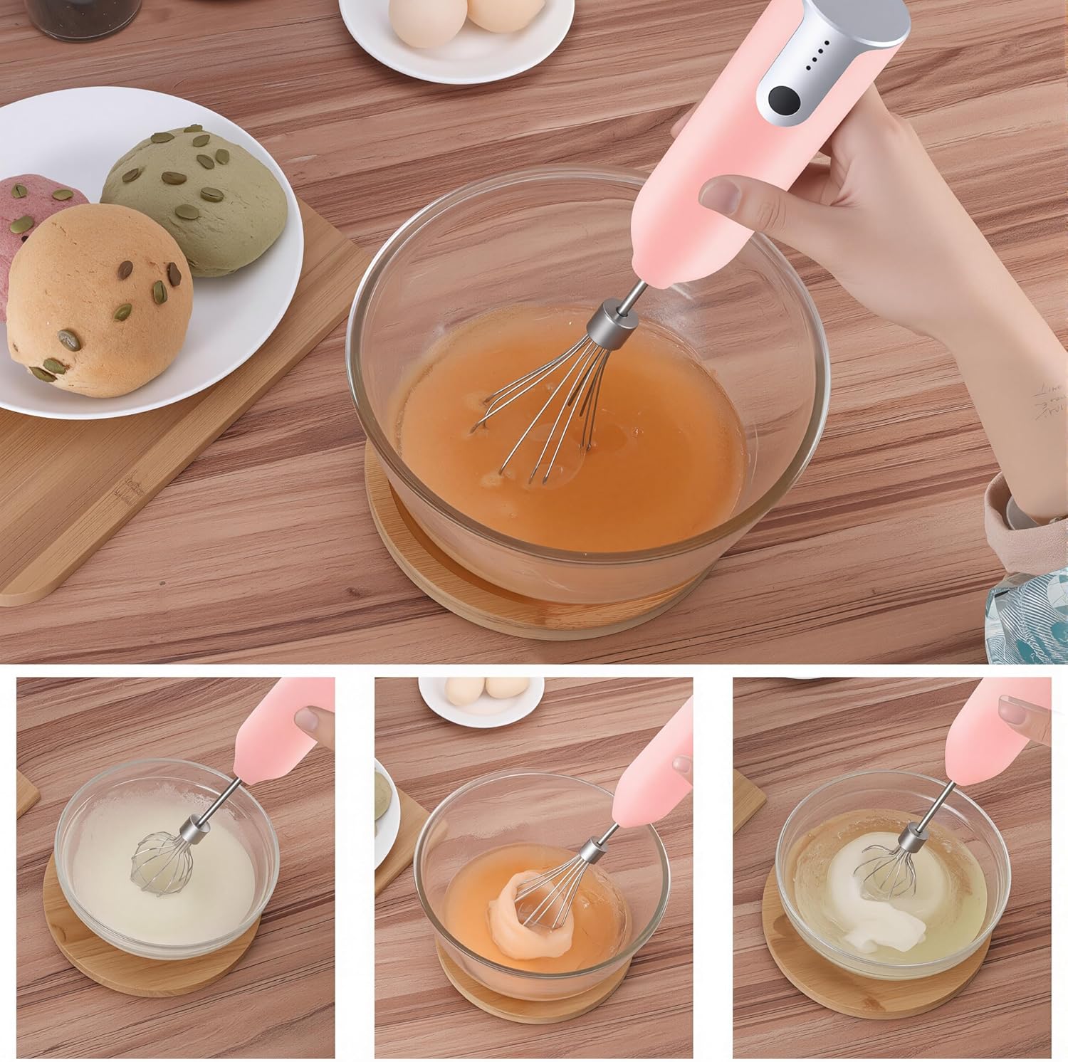 Electric Egg Beater Whisk, USB Charging Mixer, Three-Speed Adjustment, Suitable for Whisking Eggs, Cream, Sauce, Jam Supplements and More, Pink - Culinary Roots