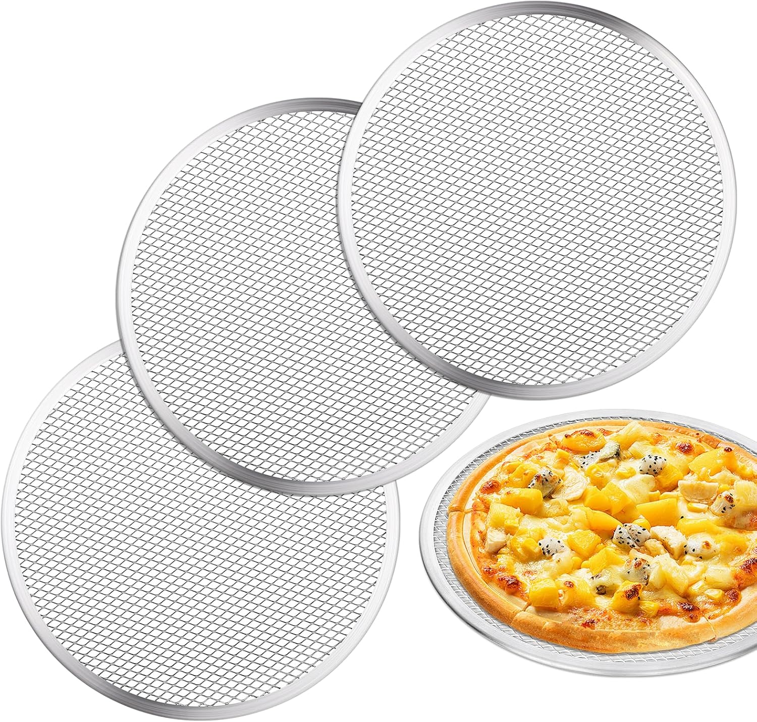 3 Pcs Pizza Screen, 10 Inch Pizza Pan for Oven, Nonstick Pizza Tray for Oven, Dishwasher Safe & Microwave Safe (10inch) - Culinary Roots