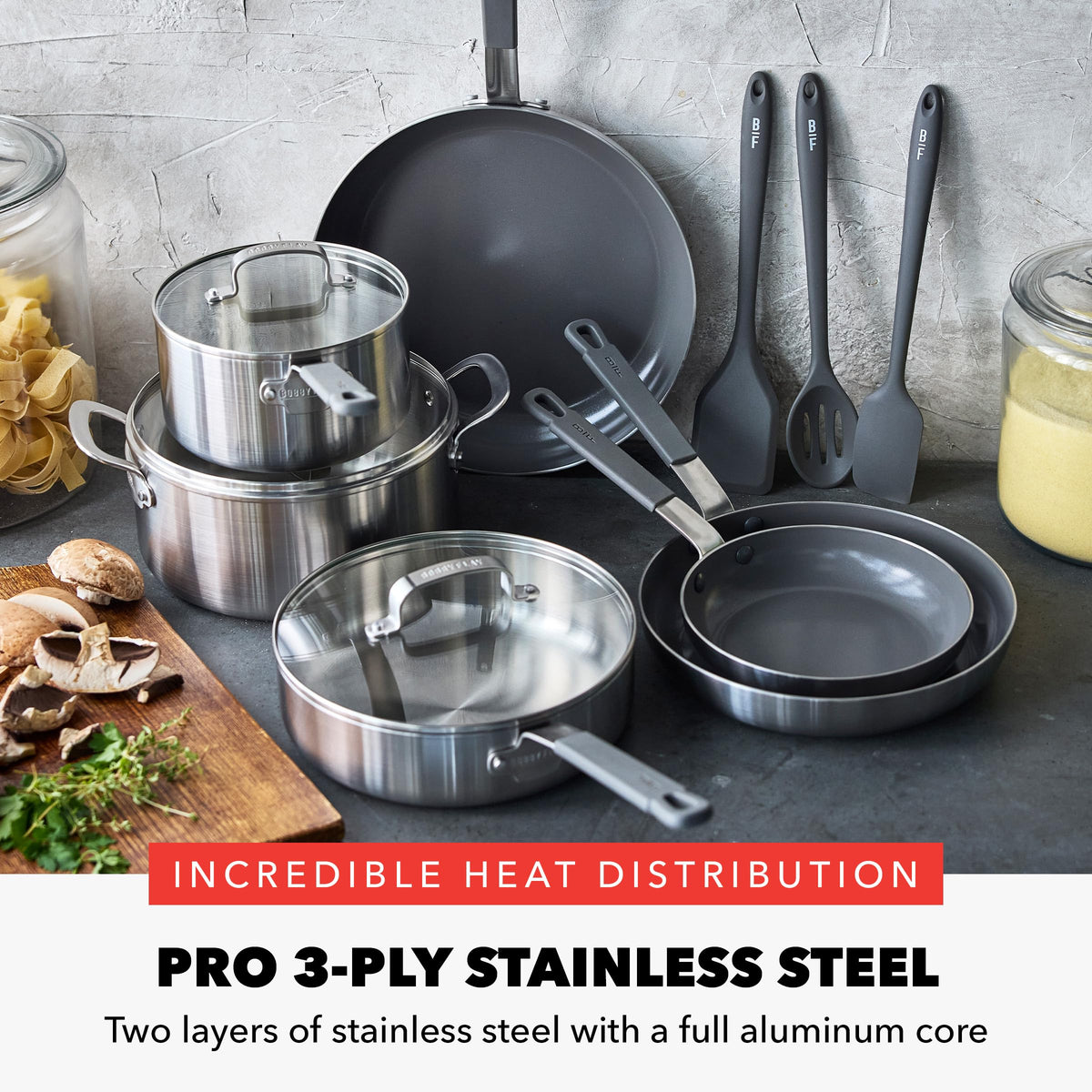 x Bobby Flay Stainless Steel 12 Piece Cookware Pots & Pans Set
