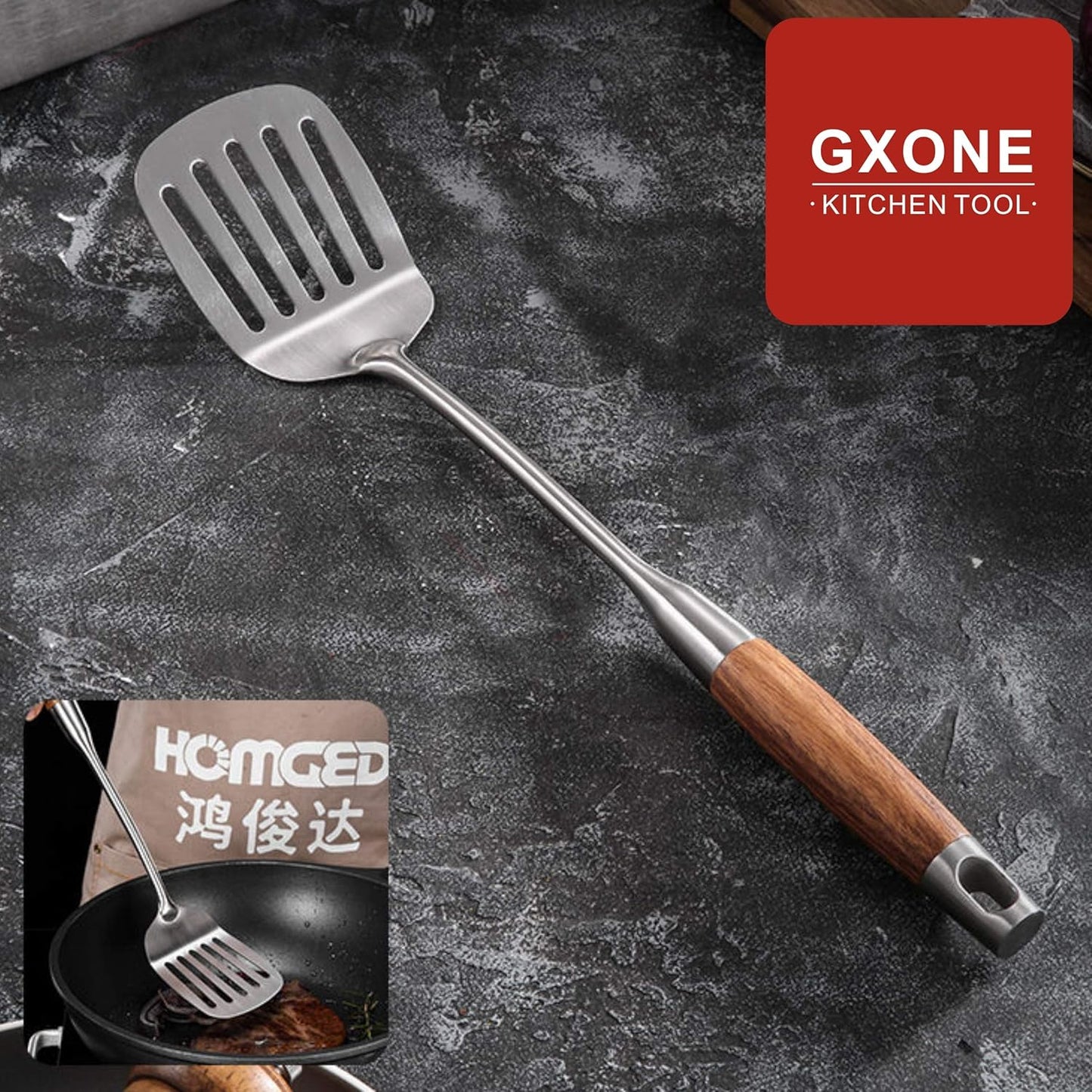 Metal Spatula,304 Stainless Steel Wok Spatula with Heat Resistant Wooden Handle,Silver/15.7Inch - Culinary Roots