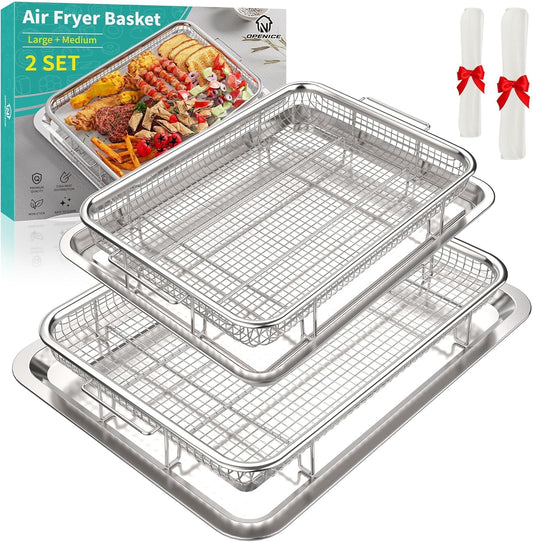 Air Fryer Basket, OPENICE 2 Set Air Fryer Pan and Crisper Tray for Oven, Non-stick Oven Air Fryer Basket for Baking and Crispy Foods - Large & Medium - Culinary Roots