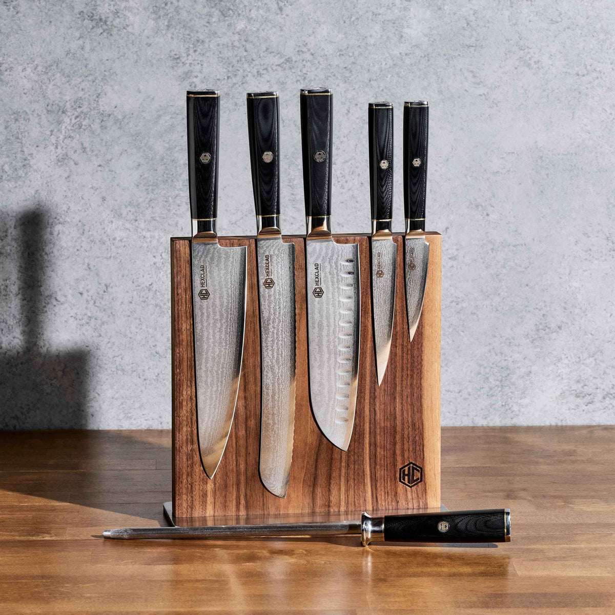 13" Magnetic Walnut Kitchen Knife Block Holder