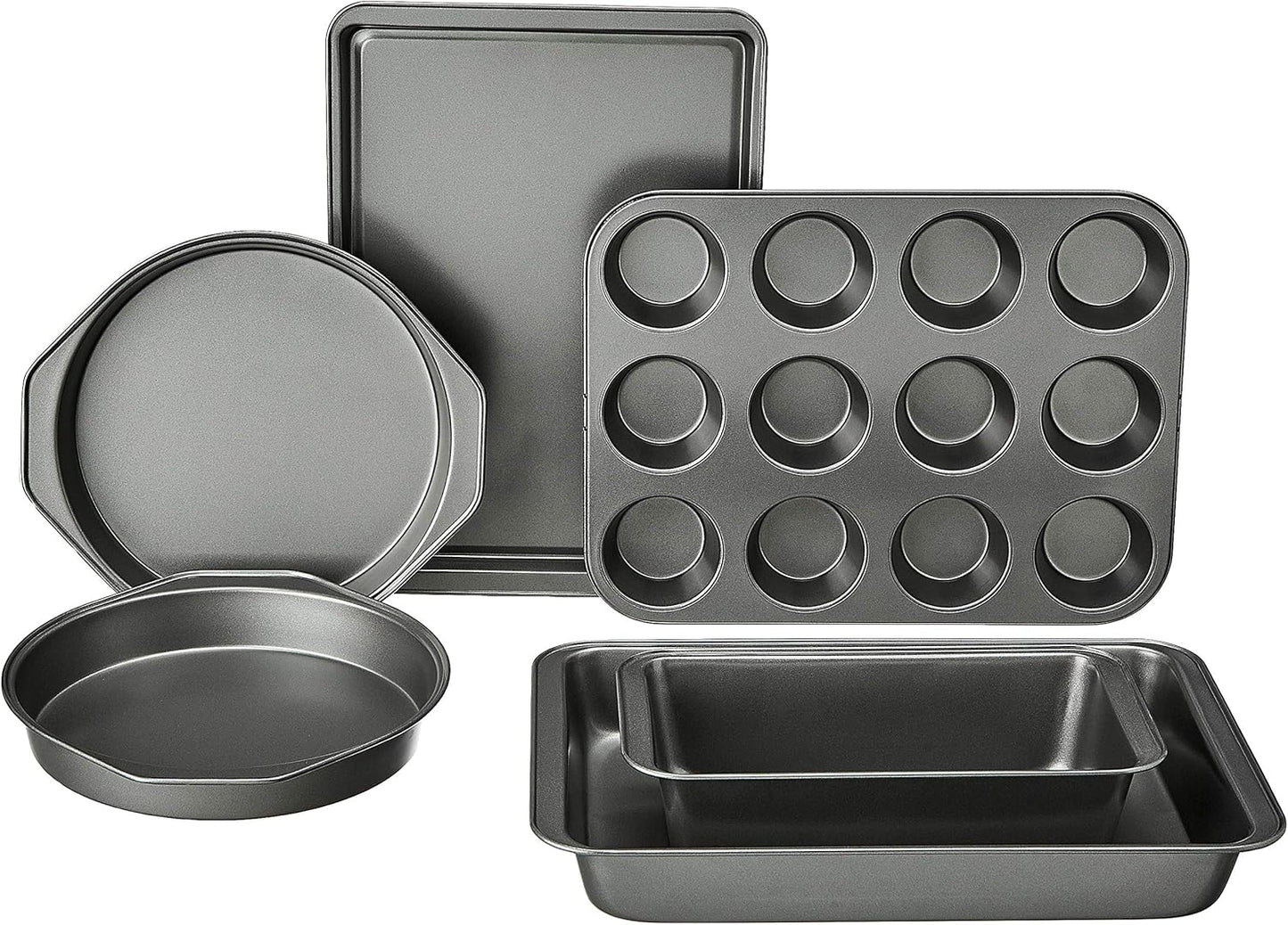 Amazon Basics 6 Piece Nonstick, Carbon Steel Oven Safe Bakeware Set with Cake, Muffin, Cookie, and Loaf Pans, 6 Piece, 16.25 x 11.75 x 6.25 inches - Culinary Roots