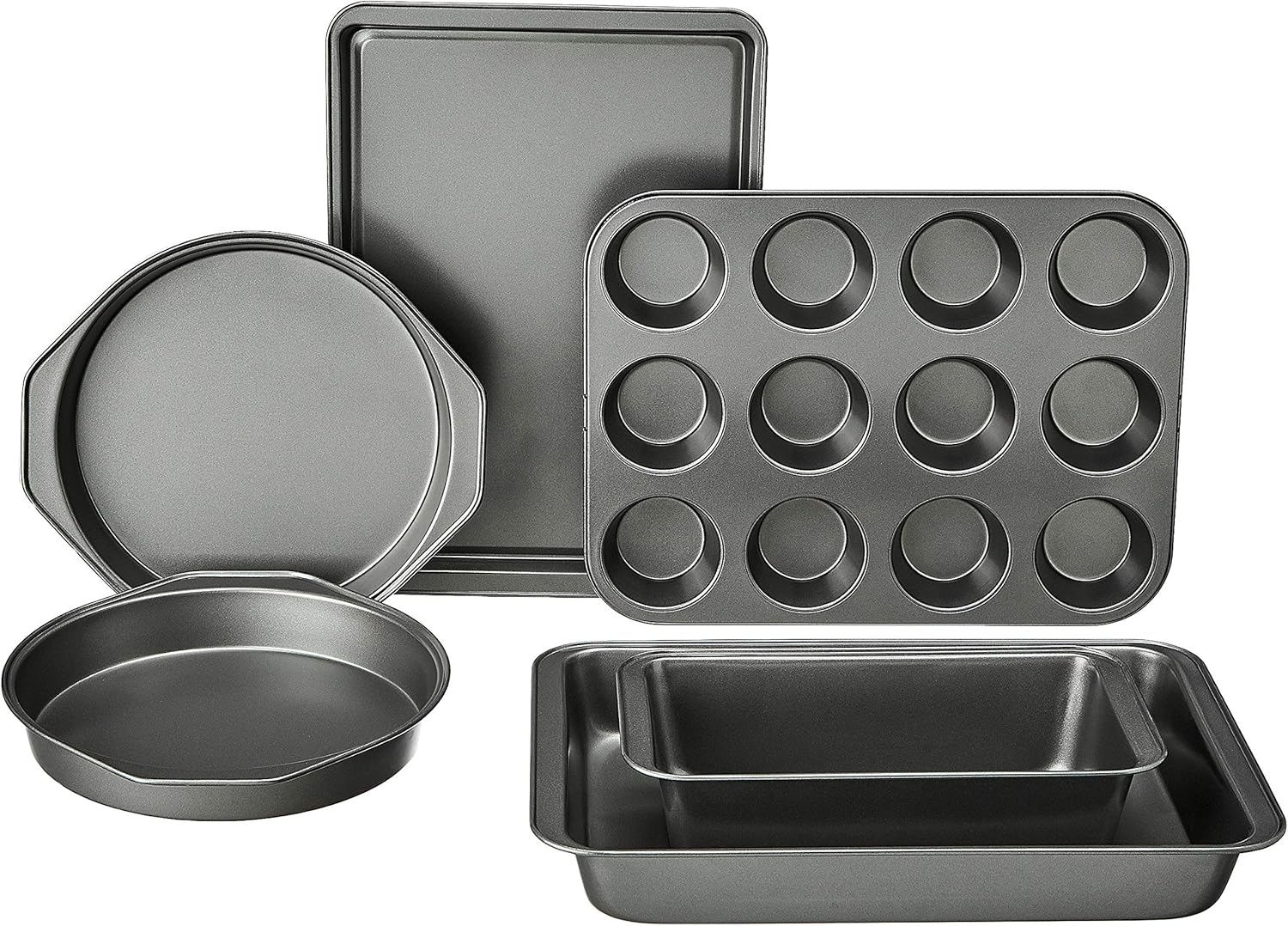 Amazon Basics 6 Piece Nonstick, Carbon Steel Oven Safe Bakeware Set with Cake, Muffin, Cookie, and Loaf Pans, 6 Piece, 16.25 x 11.75 x 6.25 inches - Culinary Roots