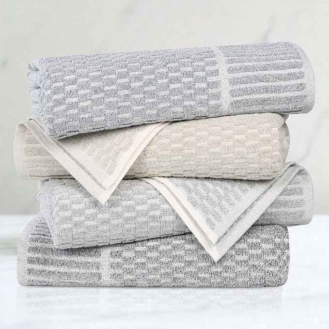 Superior Juno Viscose Cotton Blend Medium Weight Towels, for Bathroom, Shower, Spa, Plush, Quick Dry, Ultra-Soft Towels, Bath Essentials, Border Detail, 12 Piece Assorted Towel Set, Charcoal