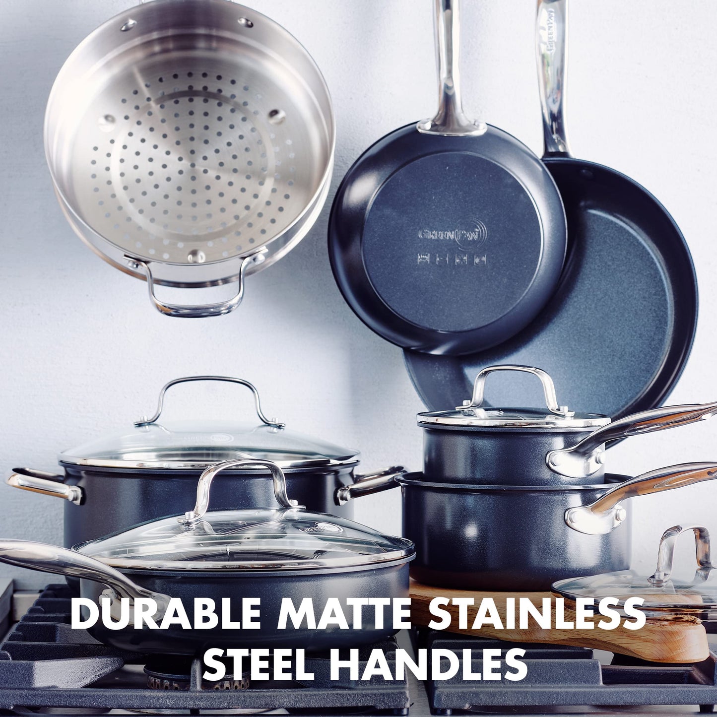Chatham Black Prime Midnight Hard Anodized Healthy Ceramic Nonstick 11 Piece Cookware Pots and Pans Set