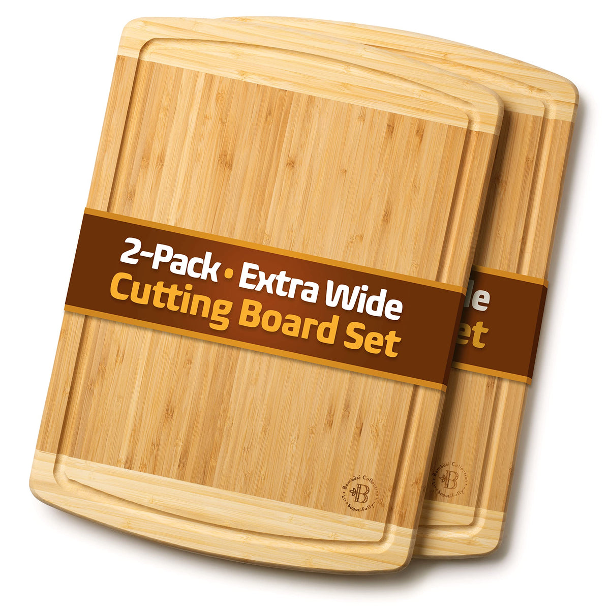 Bamboo Cutting Boards for Kitchen Set of 2 (2 Count)