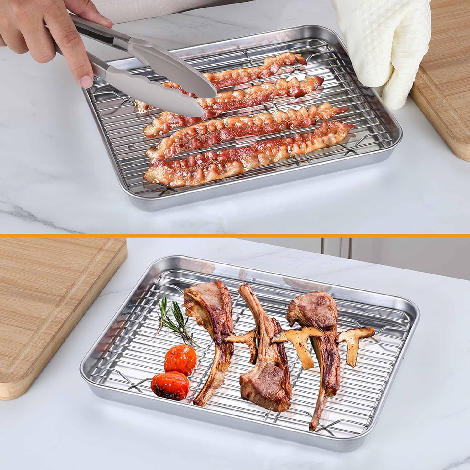 Homikit Baking Sheet with Wire Rack, 10 x 8 Inch Stainless Steel Cookie Sheets for Baking, Small Baking Pan with Cooling Rack, Nonstick Metal Toaster Oven Bacon Tray, Rust Free & Dishwasher Safe - Culinary Roots