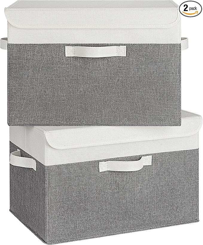 GRANNY SAYS Large Storage Bins with Lids, Collapsible Storage Box, Storage Basket for Shelves, Decorative Storage Bins, Toy Storage, Closet Organizers, White/Gray