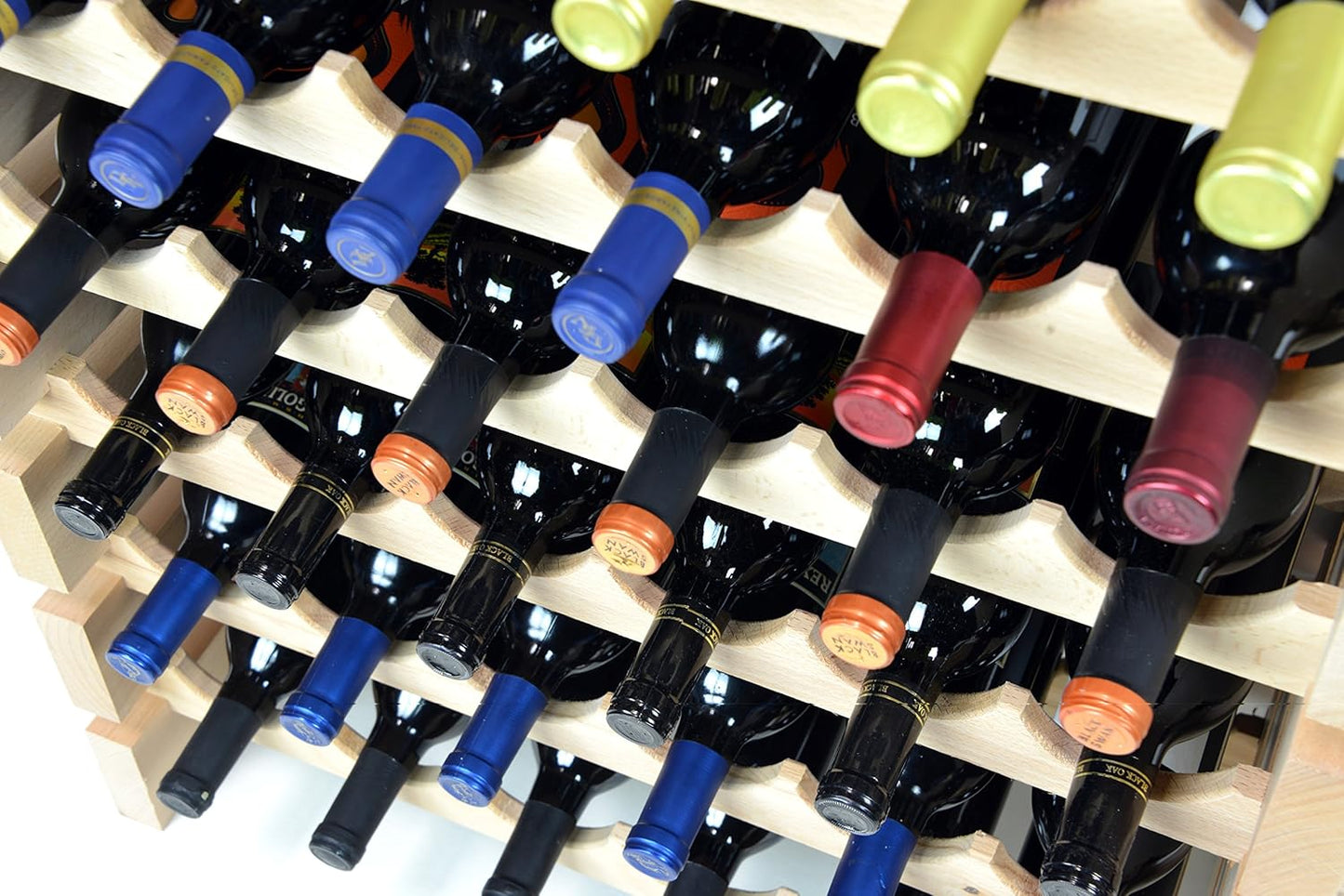 sfDisplay.com,LLC. Modular Wine Rack Beechwood 32-96 Bottle Capacity 8 Bottles Across up to 12 Rows Newest Improved Model (80 Bottles - 10 Rows)