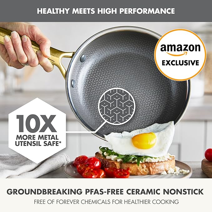 GreenPan Hybrid 9.5” & 11” Nonstick Stainless Steel Frying Pan Set, APEX Tri-Ply Thermobond PFAS-Free Ceramic Skillets, Induction & All Cooktop Compatible, Oven Temp to 850°F, Dishwasher Safe, Gold