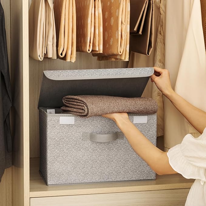 GRANNY SAYS Storage Baskets with Lids, Clothes Storage Boxes, Fabric Storage Bins, Keepsake Box, Closet Organizers and Storage, Gray, 2-Pack