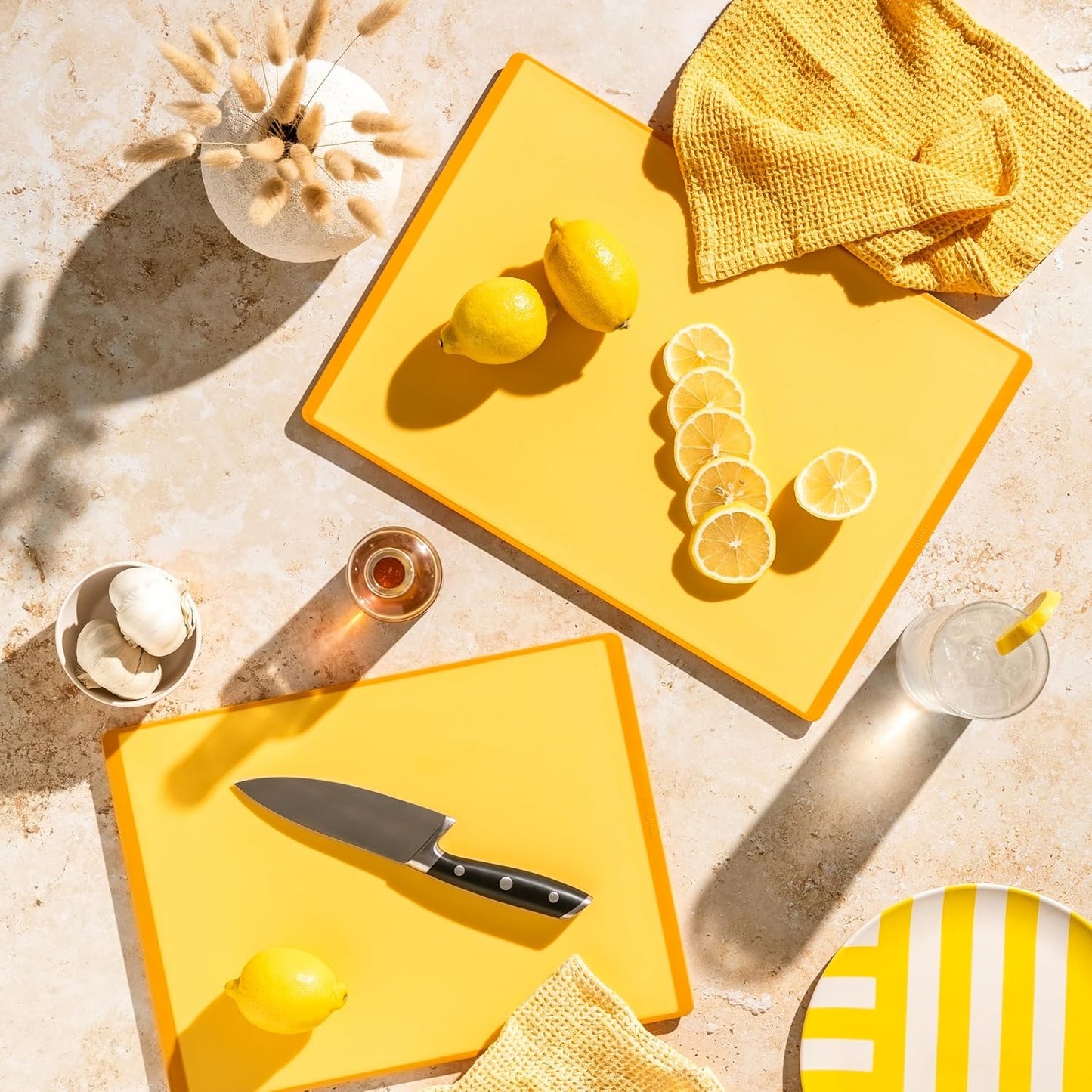 SMIRLY Plastic Cutting Board Set 3 Pieces, Non-Slip Dishwasher Safe Chopping Boards for Kitchen, Yellow