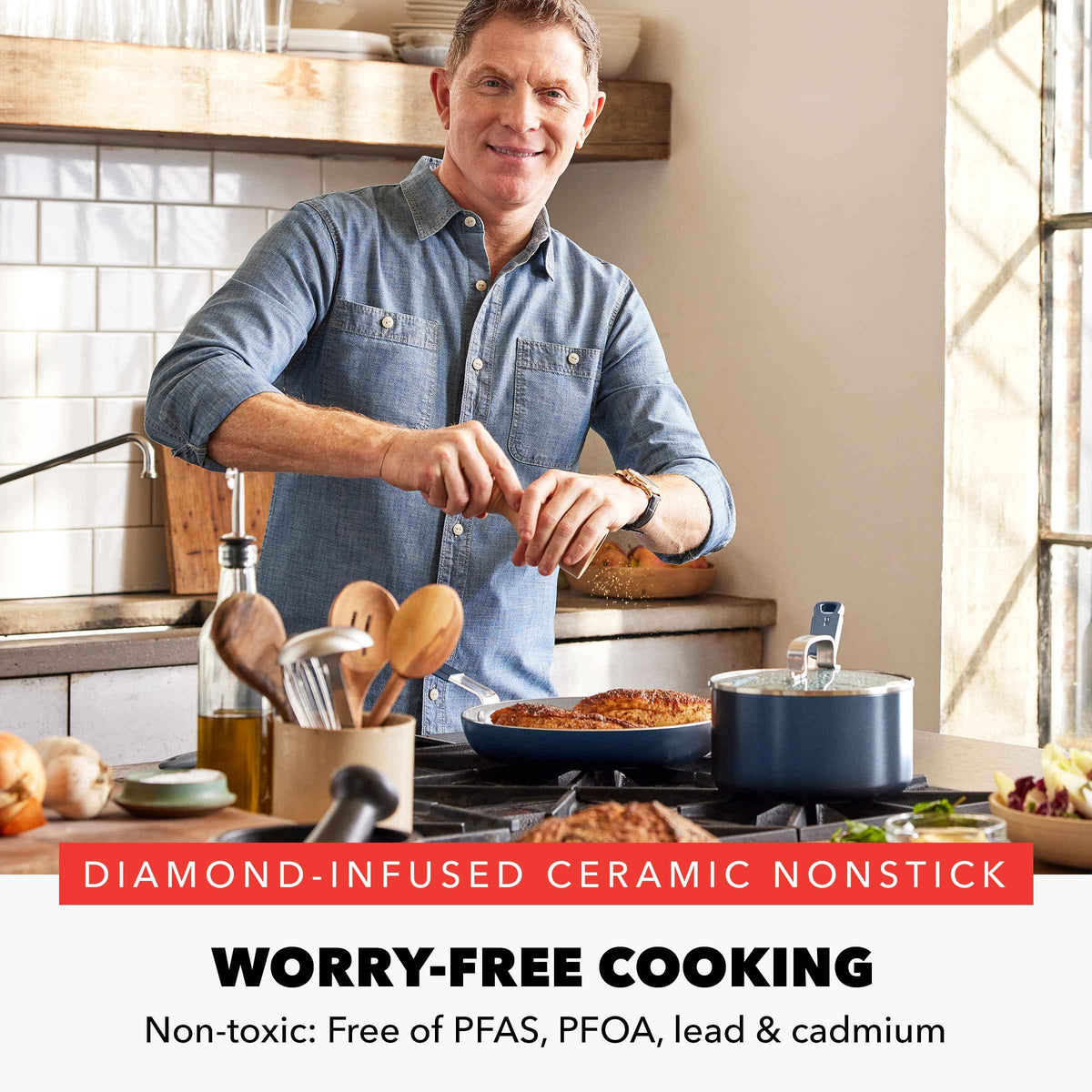 X Bobby Flay 16 Piece Ceramic Nonstick Cookware Set