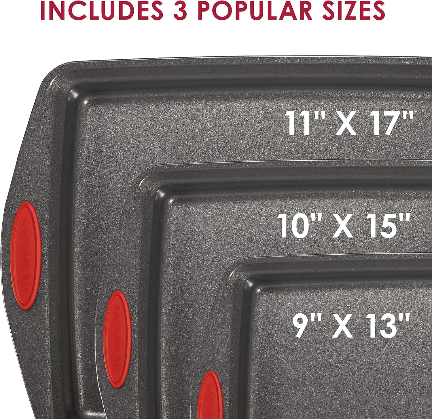 Rachael Ray Bakeware Nonstick Cookie Pan Set, 3-Piece, Gray with Red Grips - Culinary Roots
