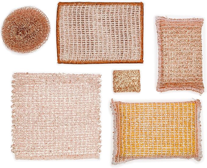 Redecker Copper Sponge, Set of 10, Includes 5 Large and 5 Medium Copper Fiber Sponges, Durable Non-Abrasive Scrubber, Cleans Stainless Steel Appliances, Pots and Pans, Auto Parts, Machine Washable