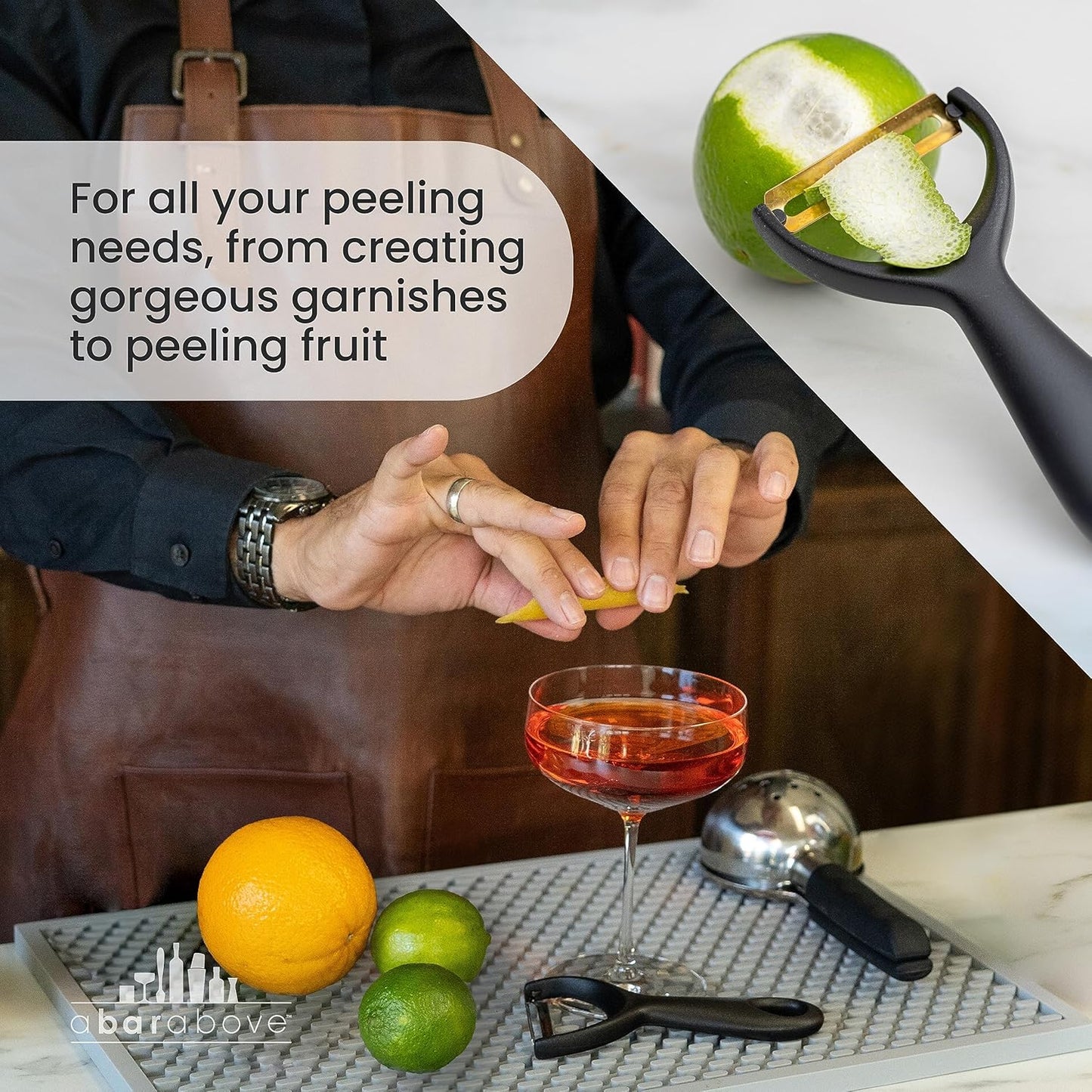 A Bar Above Gold Citrus Peeler, Premium Stainless Steel Fruit Peeler for Oranges, Lemons, and Garnishes, Ergonomic Bar Tool for Peeling Citrus, Cocktail Garnish Zester, Bartender Tool for Home and Bar